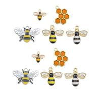 10pcs Alloy Bee Honeycomb Charms for Jewelry Crafting Miniature Enamel Animal Pendants Metal Keyring and Bag Decorations for DIY Necklace Bracelet and Making