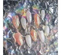 10pcs Almond Handmade Press On Nails Pearl Shell Aurora Design Meddle-length Full Cover Wear Manicure Art Finger Tips Decoration(M)