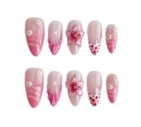 10Pcs Almond Press On Nails Flower Stick On False Nail Set For Women