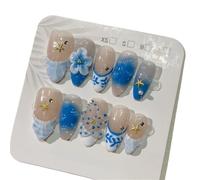 10Pcs Almond Press On Nails Flower Stick On False Nail Set For Women