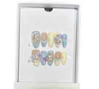 10Pcs Almond Press On Nails Flower Stick On False Nail Set For Women