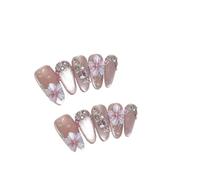10Pcs Almond Press On Nails Flower Stick On False Nail Set For Women