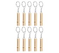 10Pcs Aluminum Alloy Emergency Survival Whistle Keychain Double Tube High Frequency Loud Voice for Camping Hiking Fishing Boating School Sports (Gold)