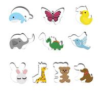 10Pcs Animal Cookie Cutters Set Stainless Steel, Sandwich Cutters for Kids, Dinosaur Rabbit Bear Elephant Giraffe Duck Shapes Biscuit Cutters, Baking Tools for Birthday Party DIY