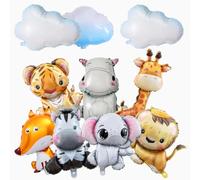 10Pcs Animal Safari Balloons Jungle Theme Tiger Lion Fox Elephant Hippo Zebra Giraffe Foil Wild One Balloon with Could Balloons for Birthday Baby Shower Party Decoration Supplier