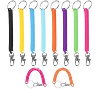 10Pcs Anti-Lost Stretchy Spiral Keyrings with Retractable Carabiner - Extendable 39in Coil Spring Keychains, Durable EVA Plastic Key Holders for Keys, Wallet, Phone (Vivid Colors, Theftproof Design)
