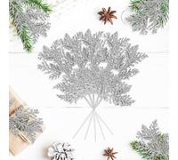 10Pcs Artificial Christmas Leaves Picks,Silver Glitter Needles Branches,Christmas Tree Picks,DIY christmas Glitter Leaves for Xmas Trees,Xmas Wreath Decorations,Festival and Wedding Decorations