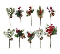 10Pcs Artificial Christmas Picks for Crafts - 7"-8" Evergreen Artificial Pine Branches Assorted Red Berry Cones, Holly Stem, Faux Pine Picks Spray with Pinecones for Xmas Floral Arrangement Decoration