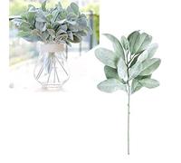 10Pcs Artificial Flowers Flocked Rabbit Ear Leaf Fake Greenery Lamb's Ear Leaf for Floral Arrangement, Home Table Wedding Bouquet Decoration, DIY Craft, Green