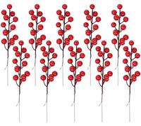 10pcs Artificial Holly Berries Stem Fake Christmas Red Berries Faux Holly Berries Branches for Christmas Tree Wreath Hol