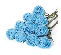 10pcs Artificial Roses Blue Fake Roses for Wedding Bouquets Home Decor