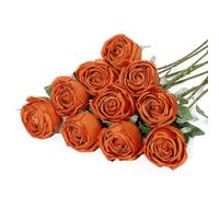 10pcs Artificial Roses Burnt Orange Fake Roses for Wedding Home Decor