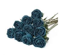 10pcs Artificial Roses Peacock Blue Fake Roses for Wedding Home Decor