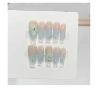 10pcs Aurora Cat Eye Handmade Press On Nails Pink Cherry Blossom False Nail Crystal Flower Pearl French Coffin Manicure For Girls(3 Size S)