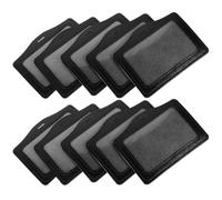 10Pcs Badge Sleeve PVC Lanyard Compatible Card Holder for Office | Black Cover, Moisture Resistant and Easy to Clean, for Photos and Visitor Passes