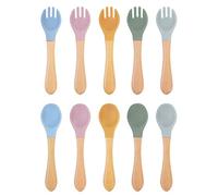 10pcs Bamboo & Silicone Baby Spoons & Forks - First Stage Baby Led Weaning, Chewable Utensils for Self-Feeding, Over 6 Months