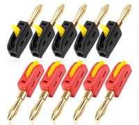10Pcs Banana Plugs, 4mm Quick Connect High Current Solderless Connection, 32A Gold-Plated Speaker Banana Plug Connector for Electrical Test Instrument, Power Connections, Audio Equipment (Red & Black)