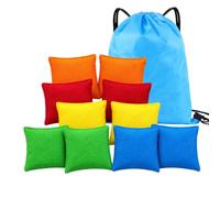 10Pcs Bean Bags 10cm Colourful Bean Bag Toss Set with Storage Bag,5 Colours | Large Throwing Bags in Red, Orange, Yellow, Green and Light Blue for Kids Outdoor Indoor Games with Drawstring Storage Bag