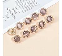 10pcs Beautiful Opal-Like Buttons 10mm Pretty Gold Color Metal Round Shank Button Shirt Collar Sleeve Buttons-Gray-10mm