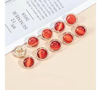 10pcs Beautiful Opal-Like Buttons 10mm Pretty Gold Color Metal Round Shank Button Shirt Collar Sleeve Buttons-Red-10mm