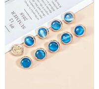 10pcs Beautiful Opal-Like Buttons 10mm Pretty Gold Color Metal Round Shank Button Shirt Collar Sleeve Buttons-Blue-10mm