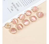 10pcs Beautiful Opal-Like Buttons 10mm Pretty Gold Color Metal Round Shank Button Shirt Collar Sleeve Buttons-Pink-10mm