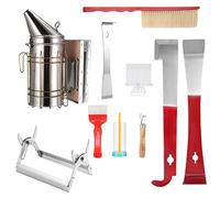 10Pcs Beekeeping Tool Kit Bee Farming Equipment Beehive Starter Tool Honeybee Bee Keeping Tools with Bees Smoker Brush Bees Catcher Hive Tools for Beginners Professional Beekeepers