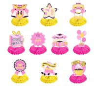 10pcs Birthday Centerpiece, Happy Birthday Honeycomb Centerpieces Table Topper Pink Yellow Birthday Table Decorations for Kids Women Adults Birthday Party Supplies