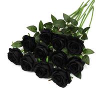 10Pcs Black Fake Single Roses Artificial Gothic Holloween Flowers Decor