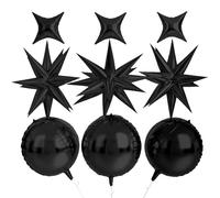 10pcs Black Foil Star Balloons Set - 22 & 10 Inch Large 4D Inflatable Mirror Starburst Balloon For Birthday, Graduation, Retirement, New Year's Eve, Wedding, Engagement & Anniversary Decor