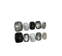 10Pcs Black Purely Handmade Acrylic Nails Short Square Sliver Cat's Eye Nail Tips with Star Pattern for Girls Party Y2k Wear Art(475S)