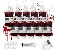 10pcs Blood Bags for Drinks 350ml Reusable IV Blood Bag Halloween Drink Pouches With Clip Blood Group Sticker And Drinks Syringe Beverage Juice Bag for Halloween Nurse Cosplay Party Props Party Favors