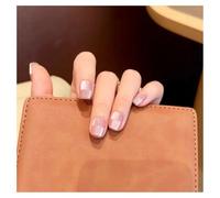 10pcs Blue Nude Short Round False Nail Shiny Aurora Butterfly Press On Nails Dopamine Cat Eye Manicure For Girls(7 Size S)