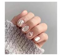 10pcs Blue Nude Short Round False Nail Shiny Aurora Butterfly Press On Nails Dopamine Cat Eye Manicure For Girls(2 Size S)