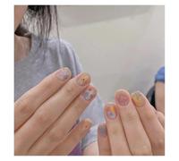 10pcs Blue Nude Short Round False Nail Shiny Aurora Butterfly Press On Nails Dopamine Cat Eye Manicure For Girls(4 Size XS)