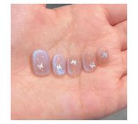 10pcs Blue Nude Short Round False Nail Shiny Aurora Butterfly Press On Nails Dopamine Cat Eye Manicure For Girls(1 Size M)