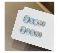 10pcs Blue Nude Short Round False Nail Shiny Aurora Butterfly Press On Nails Dopamine Cat Eye Manicure For Girls(6 Size L)