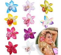 10pcs Bohemian Flower Hair Clips, Artificial Tropical Flower Clip for Seaside Holiday, Wedding Party Bridal Hair Accessories, Hawaiian Beach Flower Hair Pins Clip for Women Girls(Style B)