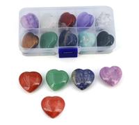 10pcs/Box Random Natural Raw Stone Set Crystal Carved Skull Round Beads Chakra Heart Shape Apple Pendant Gift,30mm Hearts