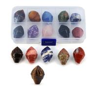10pcs/Box Random Natural Raw Stone Set Crystal Carved Skull Round Beads Chakra Heart Shape Apple Pendant Gift,Ice Cream