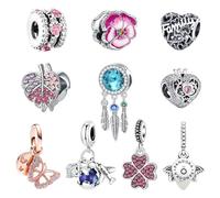 10Pcs Bracelet Charms, Charm's for Pandora Bracelet, Sparking Charms Gift, Sparking Silver Charm's, Cubic Zirconia Metal Charm for Women Friends Family Birthday Anniversaries