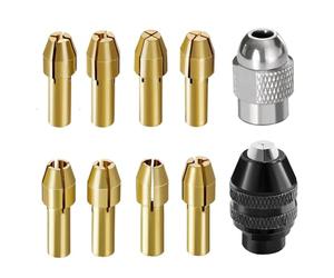 10PCS Brass Drill Chuck Set for Rotary Tools, 0.8-3.2mm Drill Collet with Rotating Nut, Compatible with 4485 4486 Flexible Shaft Accessories