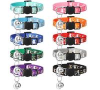 10Pcs Breakaway Cat Collars with Bell Star and Moon Cute Adjustable Kitten Collars with Pendant Glow in The Dark