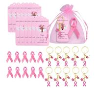 10PCS Breast Cancer Awareness Accessories,Pink Cancer Party Decorations Gifts,Include Pink Ribbon Pins,Keychains,Gift Tags,for Breast Cancer Survivor Gifts Giveaways Charity Public Event Campaigns