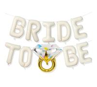 10Pcs Bride to Be Decor, Cream White Bride Balloons, Engagement Party Kits, Hen Party Decor with Balloons Banner ＆ Engagement Diamond Ring Balloon for Wedding Photo Booth Party Decorations