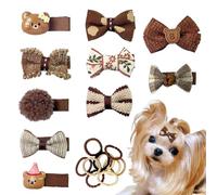 10pcs Brown Dog Hair Clips 10pcs Rubber Bands Small Dog Bows Beige Cute Pet Grooming Accessories Alligator Clips Stay In Hair Bear Barrettes Hairpin Topknot Headdress Yorkie Puppy Maltese Girls Dogs
