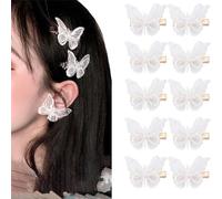 10PCS Butterfly Hair Clip Lace Hair Bows Small Butterfly Clip Hair Pins Wedding Hair Accessories Hair Clips for Halloween Cosplay Women Girls (White)