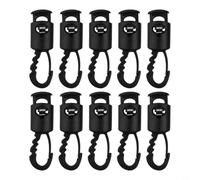 10pcs Camping Tent Wind Rope Clip Plastic Guy Line Tensioner Hook for Awning Gazebo Tarp Black 5.2cm