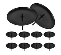 10pcs Candle Plate Iron Pillar Holder with Drip Catch | Black round Metal Design, Supports Pillar Candles and Incense Cones, Elegant Modern Styling for Event Planners and Tables
