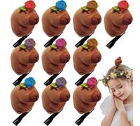 10Pcs Capybara Hair Clip with Rose Flower on Head Cute Iron Hair Clips for Women, Girls & Animal Lover, Great Gifts, Random Color Capybara Clip